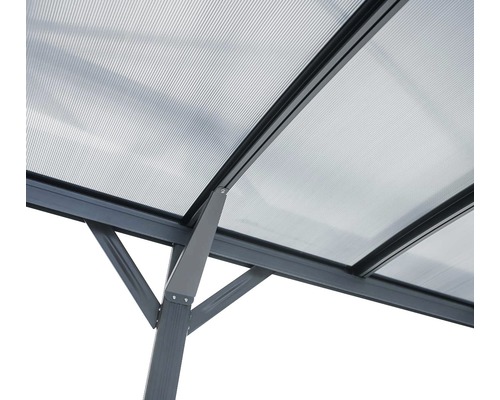 Enkele carport WESTMANN ronde boog 6 mm dubbelwandige polycarbonaatplaten 15 m² incl. regengoot 300 x 505 cm antraciet