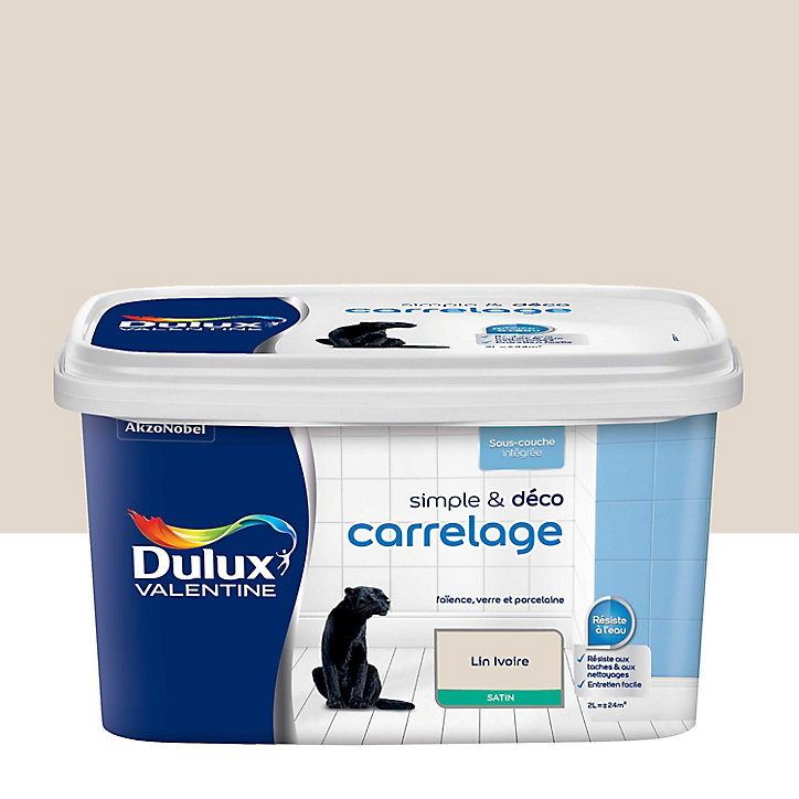 Peinture de rénovation pour support spécifique Simple & Deco Carrelage Dulux Valentine satin beige lin ivoire 2L