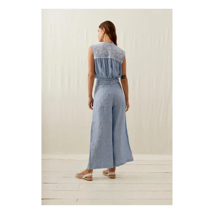 Louise Misha Pantalon Virgilia Rayures Lin - Collection Femme | Bleu