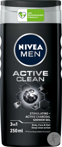 Nivea Men Active Clean Gel Douche 3en1 Corps Visage Et Cheveux 250ml