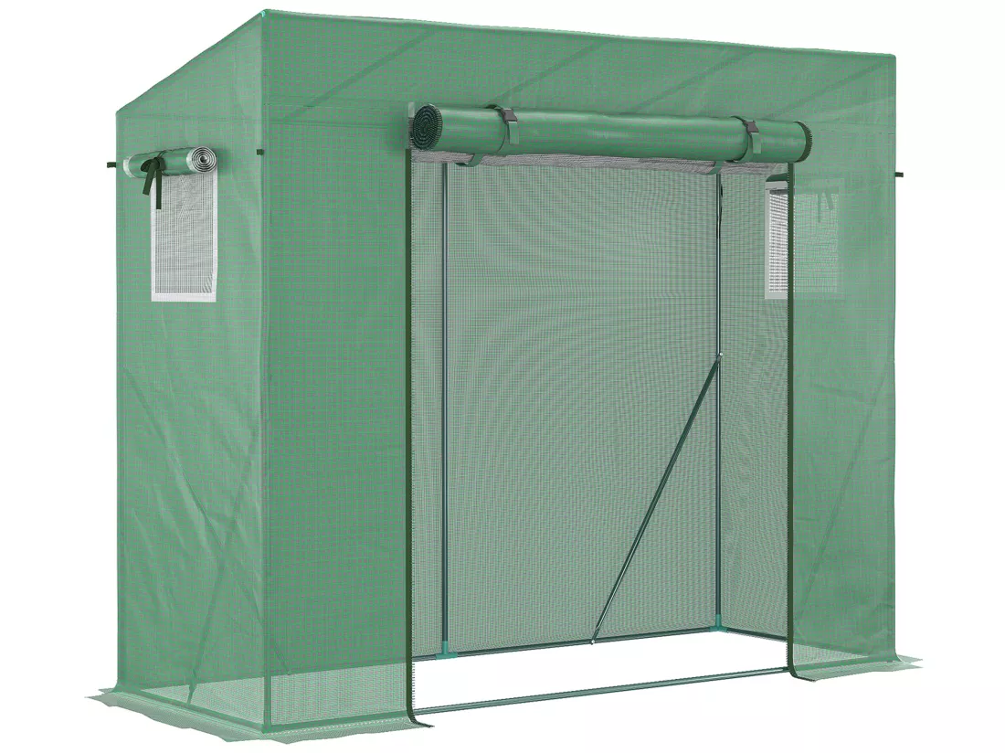 Serre de jardin balcon 1,54 m² - porte zippée enroulable, 2 fenêtres moustiquaires - acier PE haute densité anti-UV vert
