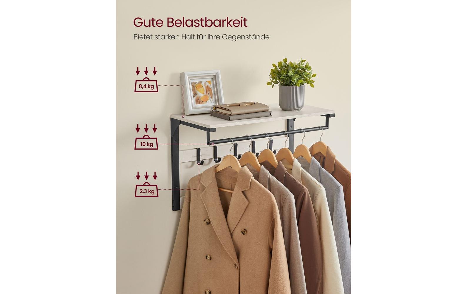 Wandgarderobe 10 Haken 65 cm x 42 cm, Schwarz/WeissGarderobe mit Ablage