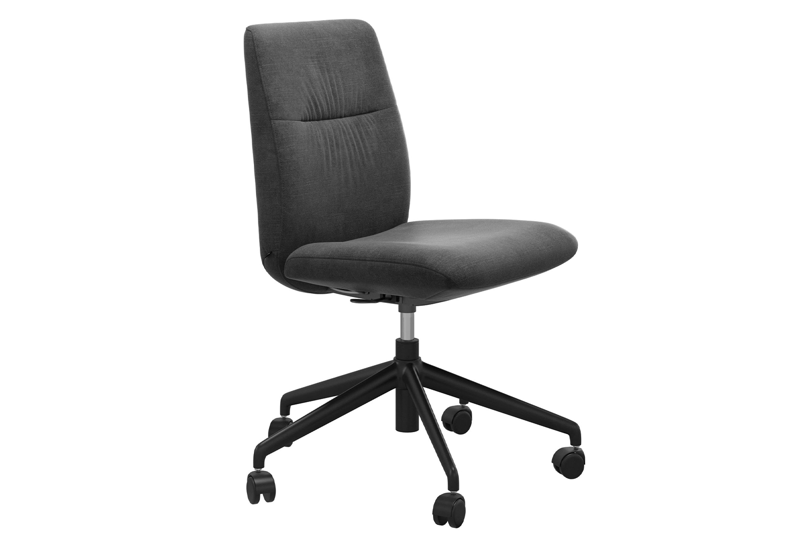 Mint kontorstol Lav stol i tekstil Magnolia Anthracite uten arm og med matt sort understell\n