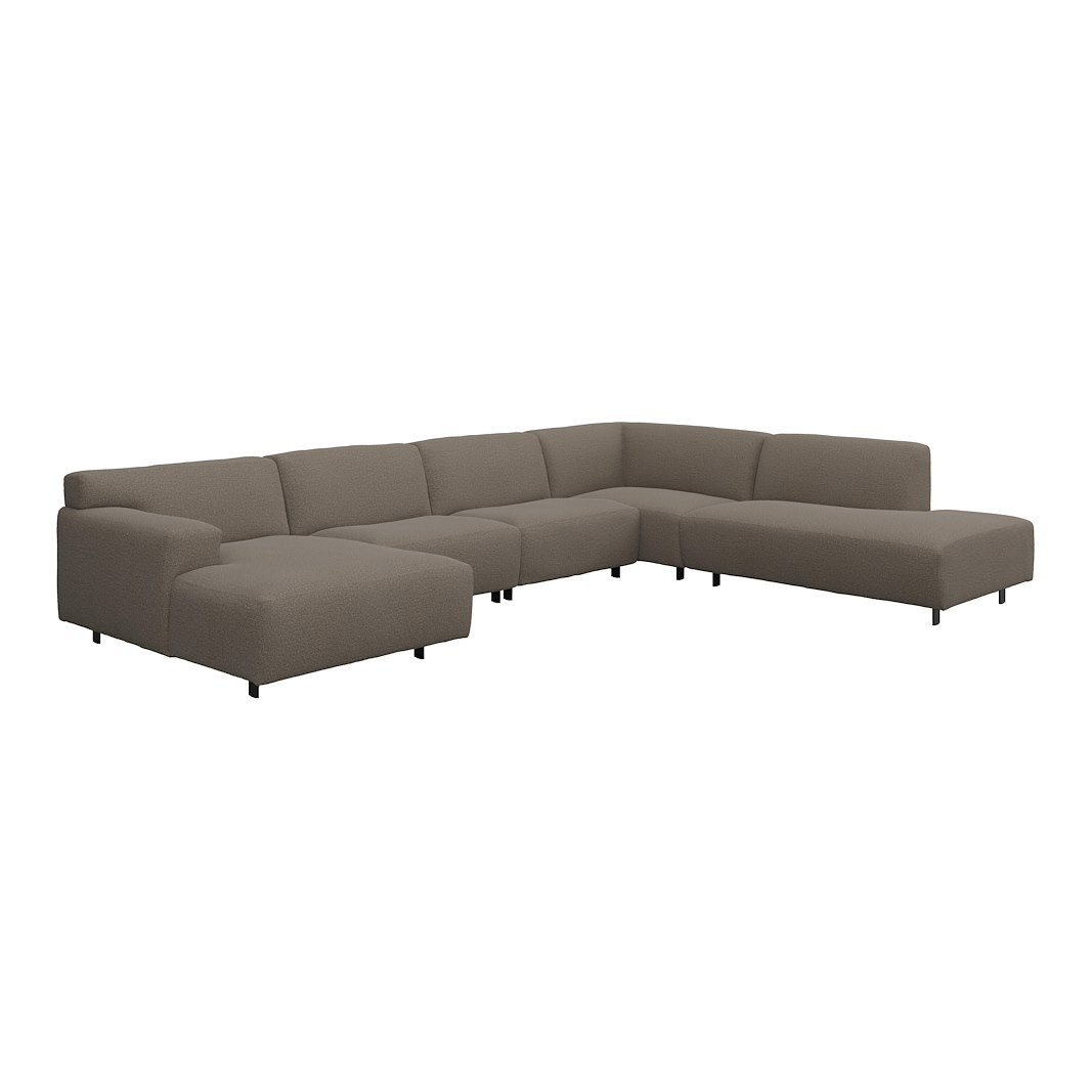 Vesta U-sofa Sjeselong venstre, 3-seter og åpen ende høyre. Big hjørnemodul, Tekstil Gianni Grey, sort metallben 10 cm, Comfort CM