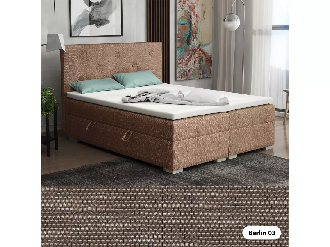 Lit Boxspring avec tiroirs de lit, Coffre de lit Topper Atlanta 180x200 cm, Berlin 03 (Cappuccino mélangé)