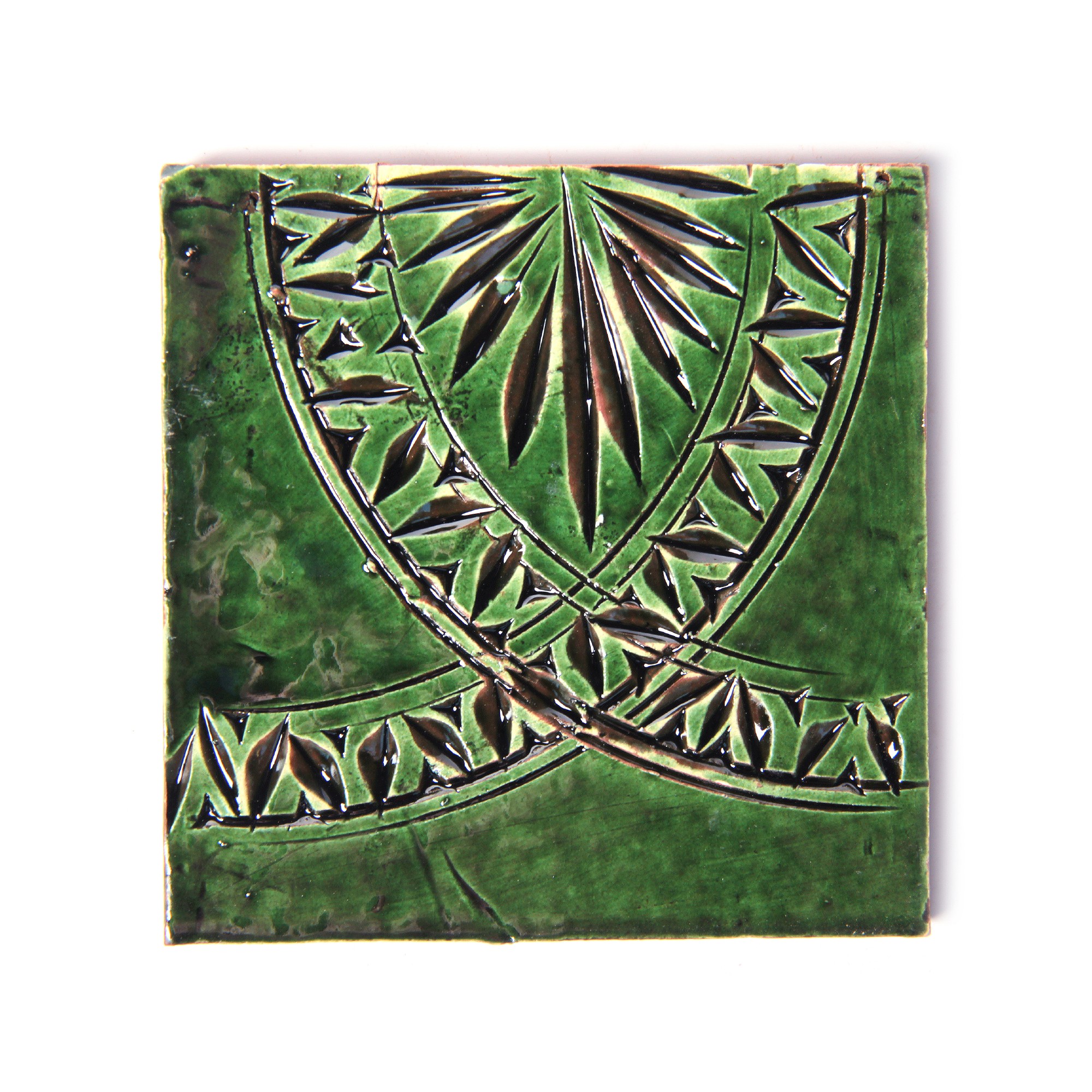 handglasierte Kachel 'cercle vert', grün, L 10 cm, B 10 cm, H 1 cm von fischer's lagerhaus