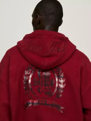 Moletom com capuz oversized com brasão xadrez