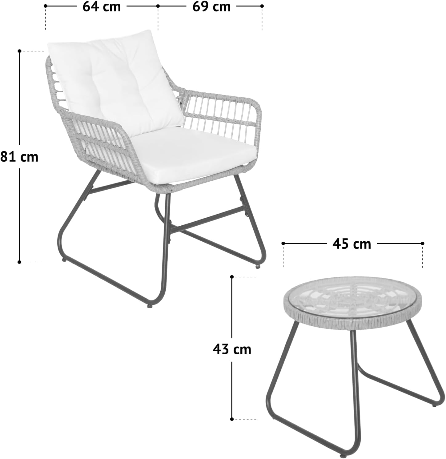 SVITA Amalfi Rattan Sitzgruppe Outdoor Gartenlounge Sitzgruppe 2 Personen Balkonset 3-TLG. Gartenmöbel Set inkl. Kissen Bistroset Polyrattan Natur