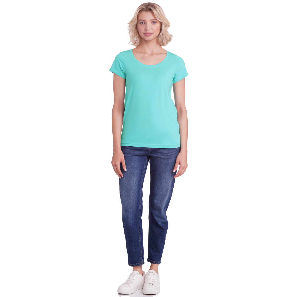 Famy 3 Damen T-Shirts im Basic-Look helltürkis / dunkelblau / türkis