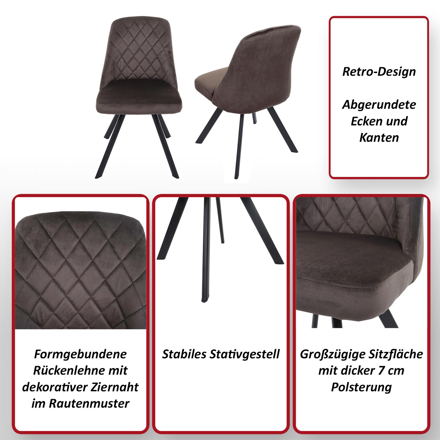 6er-Set Esszimmerstuhl MCW-K25, Küchenstuhl Lehnstuhl Polsterstuhl, Metall Samt ~ blau