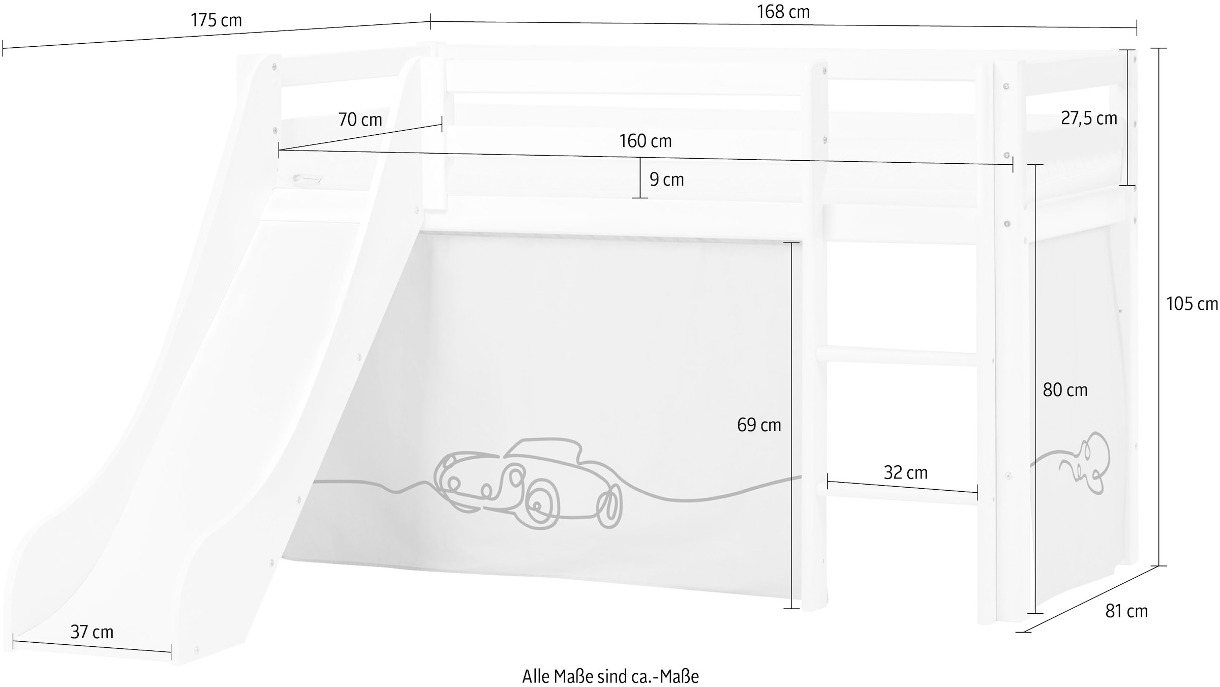 Hoppekids Hochbett »«Cars»« Rutsche & Vorhang Blau und viel Auswahl