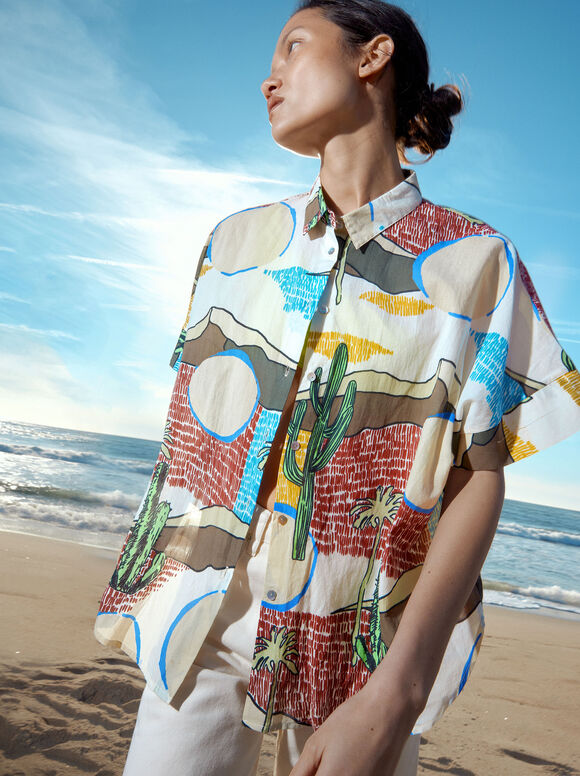Camisa estampada em algodão orgânico - Multicolorida