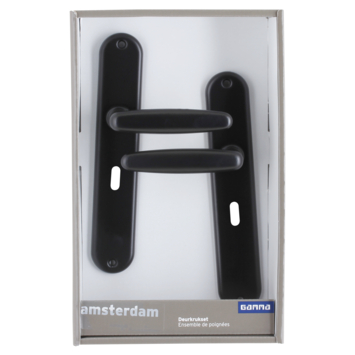 Gamma deurkruk set Amsterdam ovaal schild sleutelgat 56 mm zwart aluminium