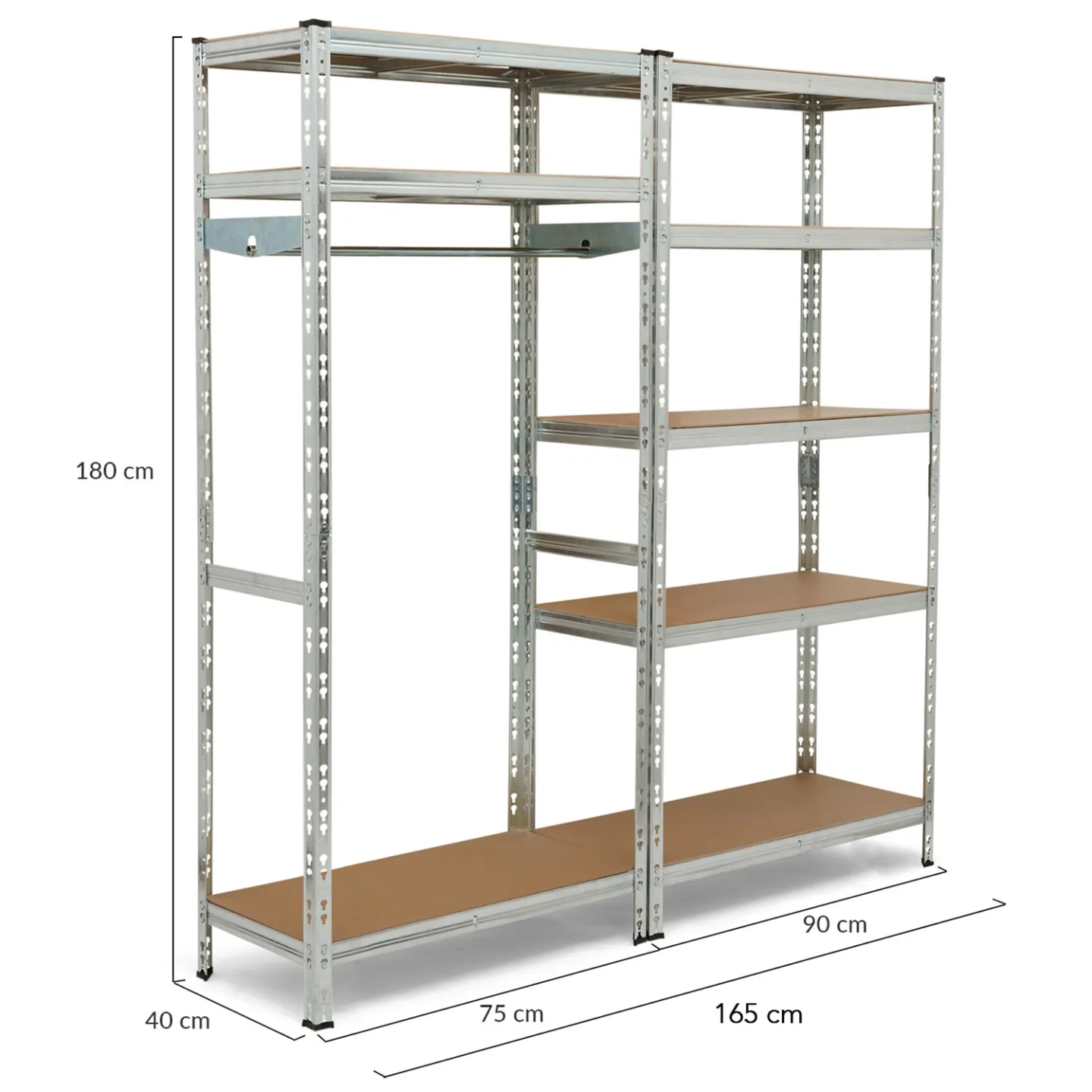 Lot de 2 étagères modulables charges lourdes en métal 8 plateaux avec vestiaire H.180 cm