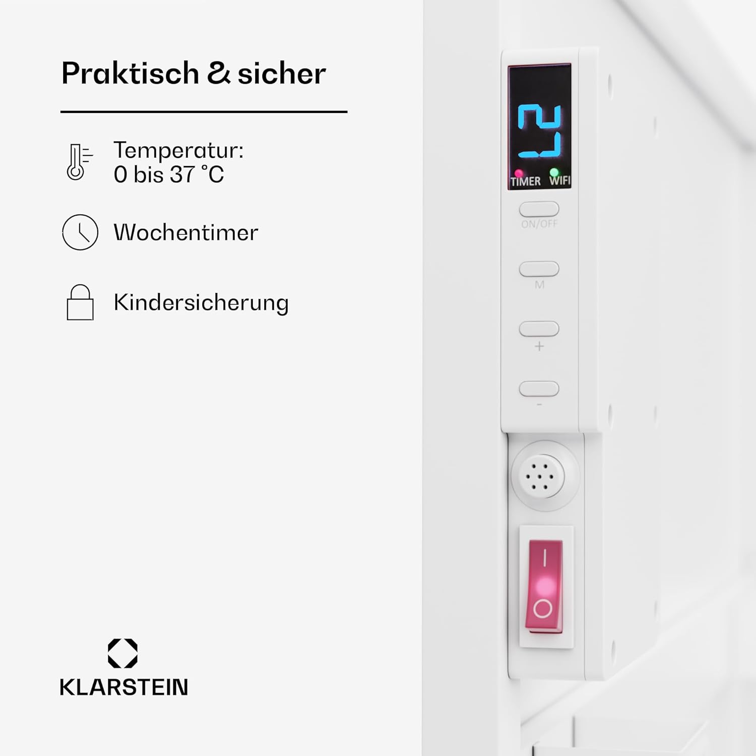 Klarstein Infrarotheizung mit Thermostat, 600W Elektroheizung, Smart Home Infrarotheizung zur Wandmontage, IR mit App-Steuerung & Erkennung Offener Fenster, Effizienter Feuchtraum Heizkörper CO2-Frei