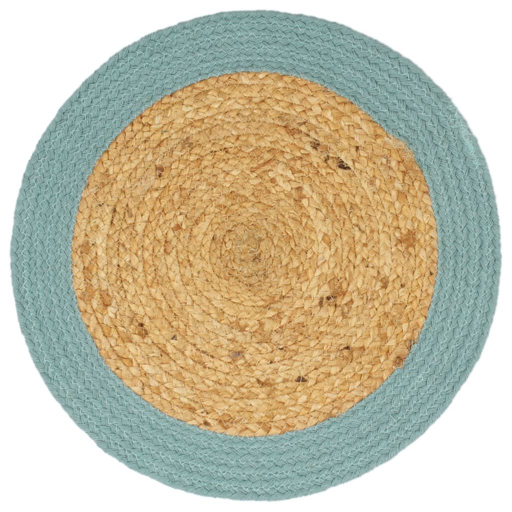 vidaXL Tafelmatten 6 stuks natuurlijk en groen 38 cm jute en katoen
