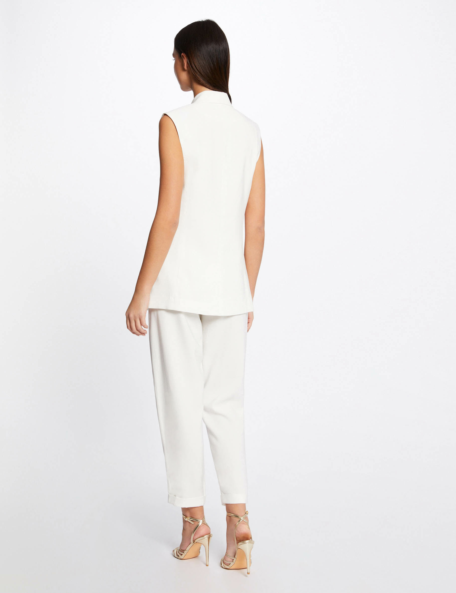 Veste droite fluide sans manches ecru femme - ecru