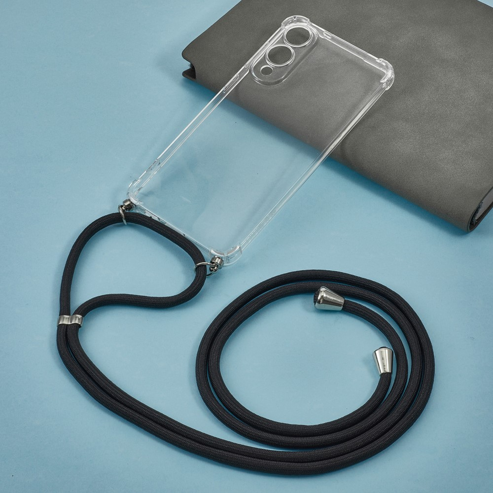 Samsung Galaxy S25 Edge Necklace Gummi Hülle Air Cushion Fallschutz   Handykette (140cm) - Schwarz / Silber