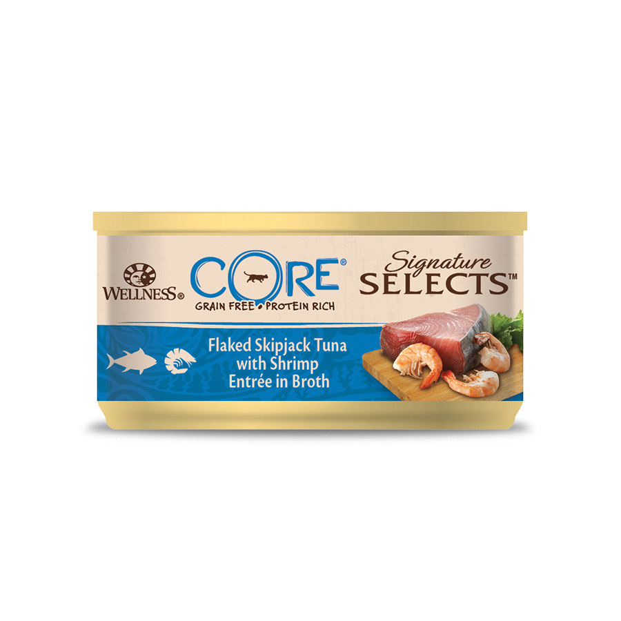 Atum em flocos Wellness Core em lata, 79g, para gatos.