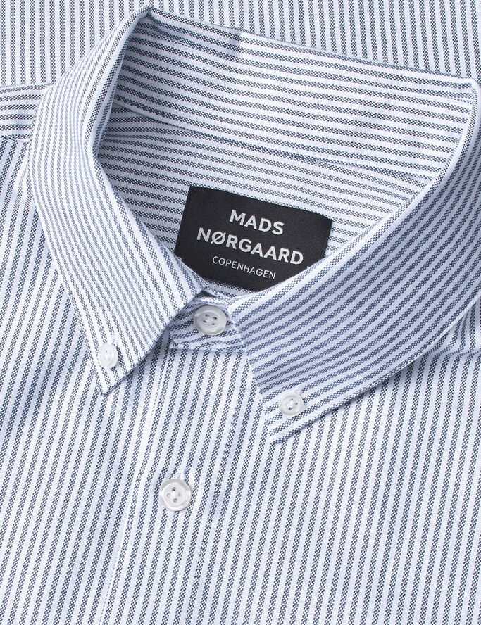 Mads Nørgaard - Copenhagen Cotton Oxford Sune Stripe Shirt BD Hvid blå striber