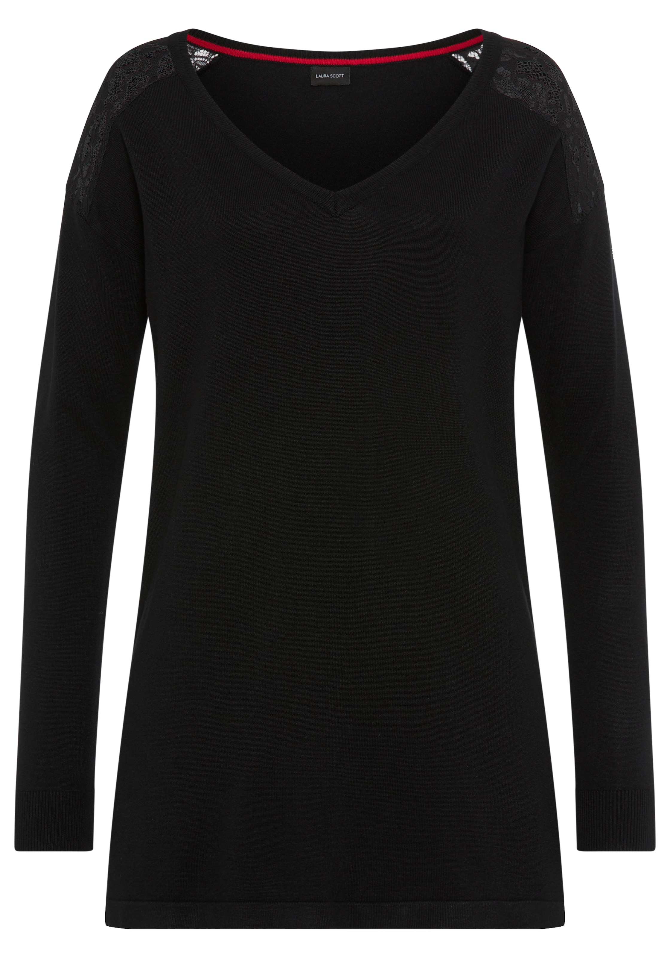 Laura Scott Longpullover , Feinstrickpullover mit Spitzendetails und Schlitzen - NEUE KOLLEKTION