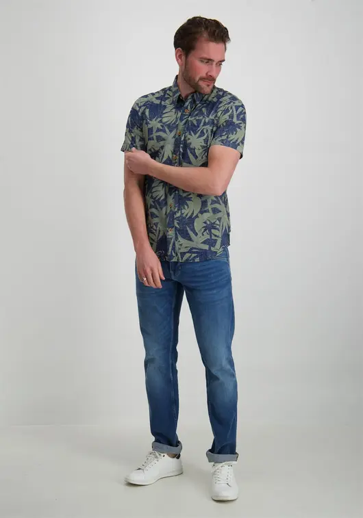 Petrol Overhemd palm print M-1040-SIS422