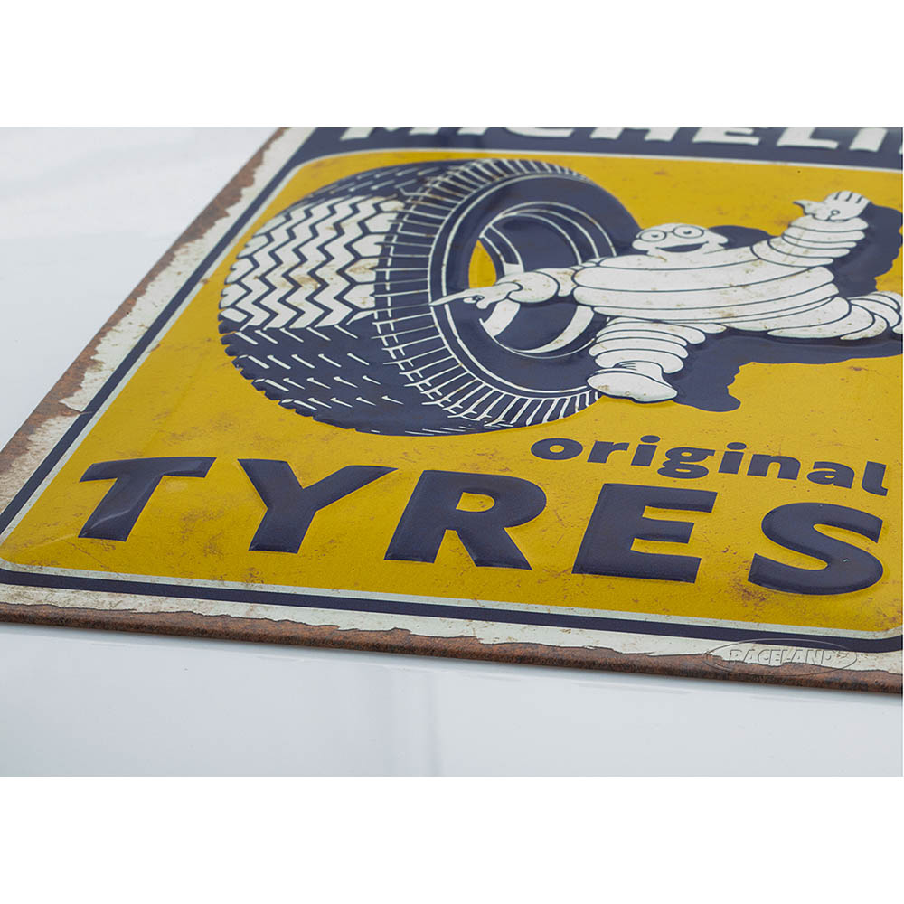 nostalgic art - Plaque Vintage Michelin - Original Tyres Jaune / Bleu / Blanc