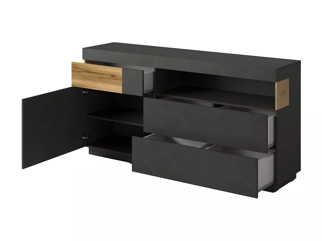 Buffet collection KILES 170cm. Coloris gris anthracite et chêne. Style design