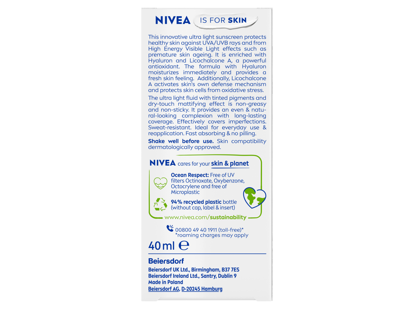 FLUIDO UV NIVEA SUN ULTRA LEVE TOM MEDIO FP50  40ML
