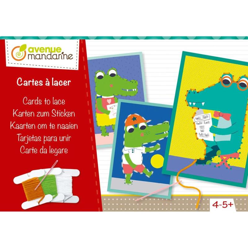 Boîte créative, Cartes à lacer, Famille Croco - Multicolore