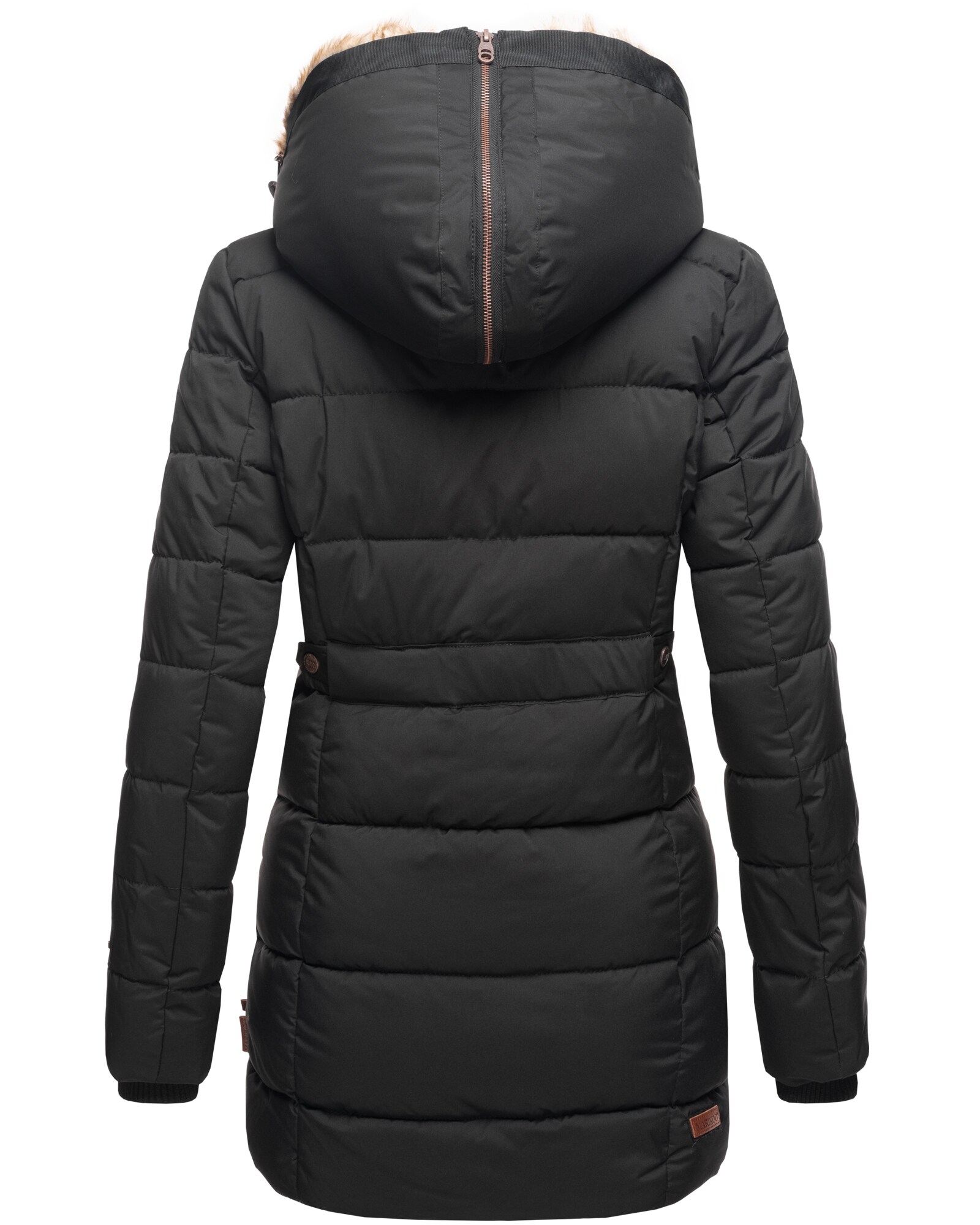 MARIKOO Damen stylischer Wintermantel Steppmantel mit Kunstpelz-Kapuze Lieblings Jacke