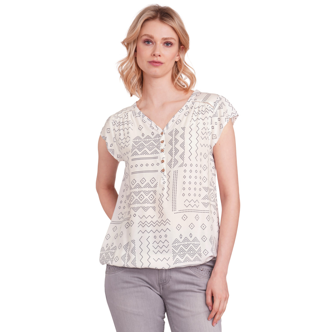 Gina Damen Bluse mit Allover-Muster weiss / schwarz