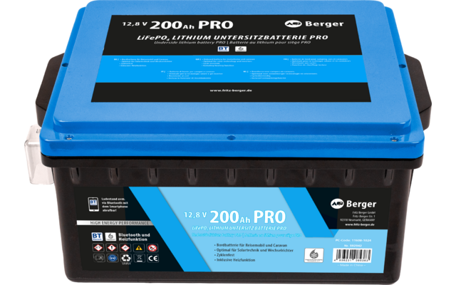Berger LiFePO4 Lithium Untersitz Batterie Pro 200 Ah 12V mit Bluetooth & Heizung