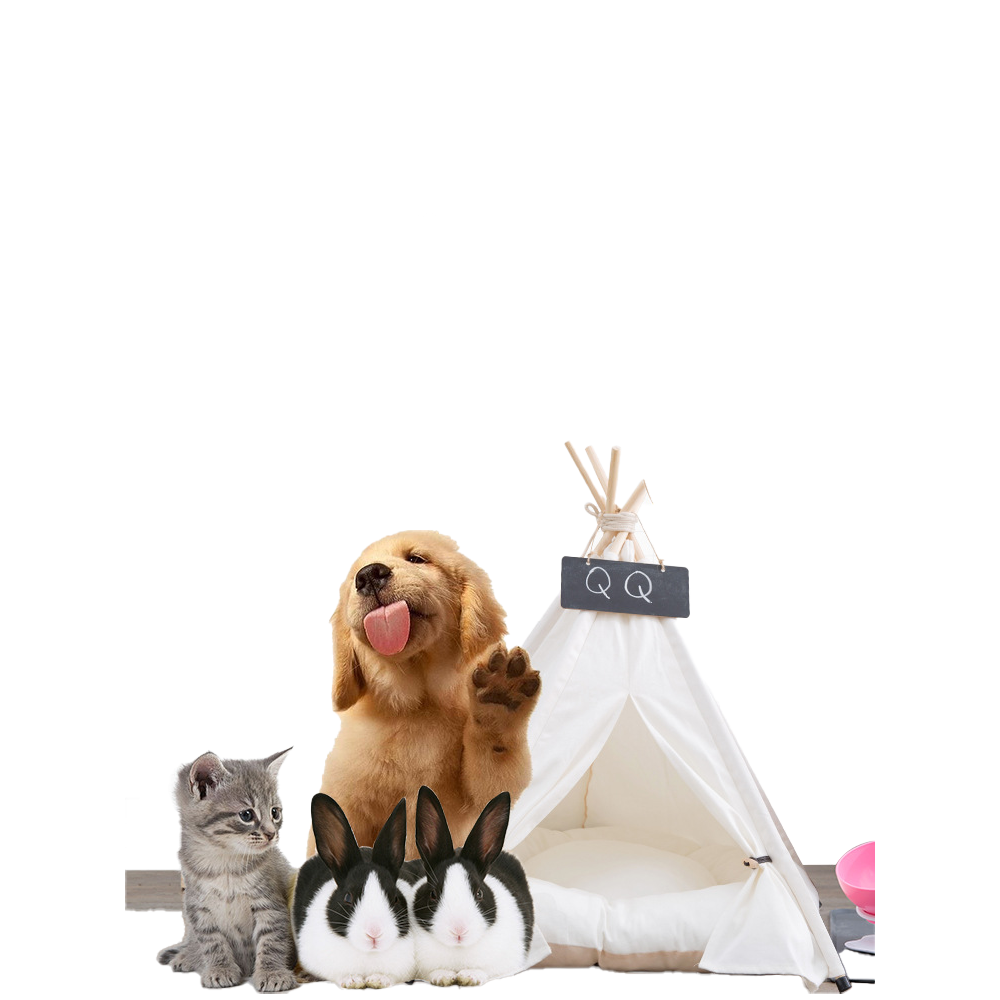 (60x70cm) Hunde Tipi Katzen Bett Indoor Indianer Haustier Zelt mit Kissen   Schiefertafel - Weiss