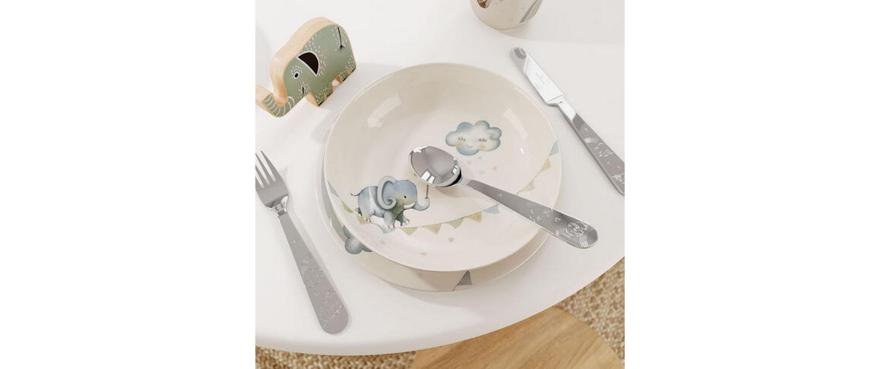 Kinderbesteckset Walk Elephant 4-teilig, SilberBesteckset für Kinder