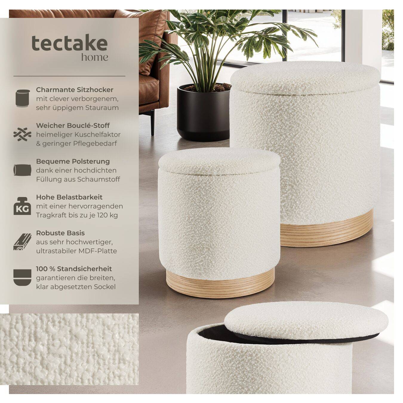 2er Set Sitzhocker mit Stauraum Orchide