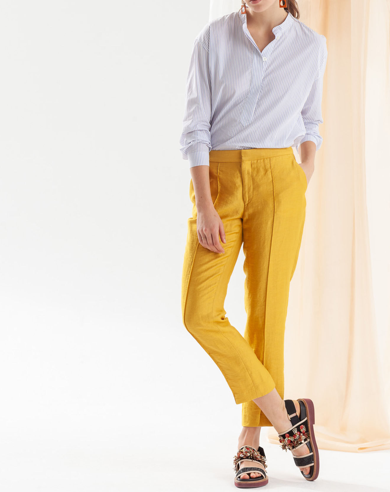 Chloé Stora Pantalon en Lin mélangé Priscille jaune