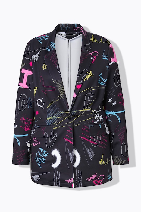 Blazer, Scribbledruck, Revers, farbiges Futter