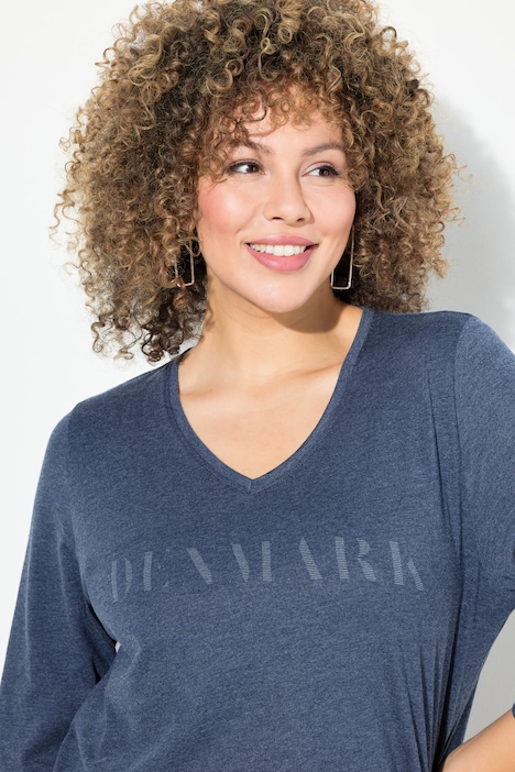 Shirt, Schriftmotiv, Classic, V-Ausschnitt, 3/4-Arm