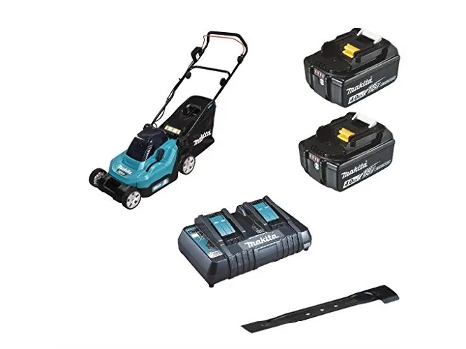 Makita DLM382PM2 - Græsslåmaskine - ledningfri - 18 V - 4 Ah - 2 batterier - 3700 opm - 38 cm - 16.9 kg