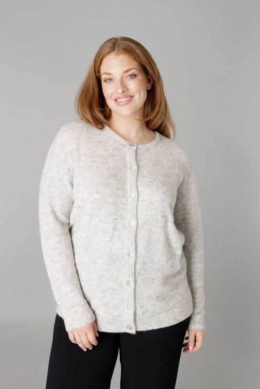 Base Level - Curvy Cardigan Yulia - Grijs Melange - Met Wol en Knoopsluiting