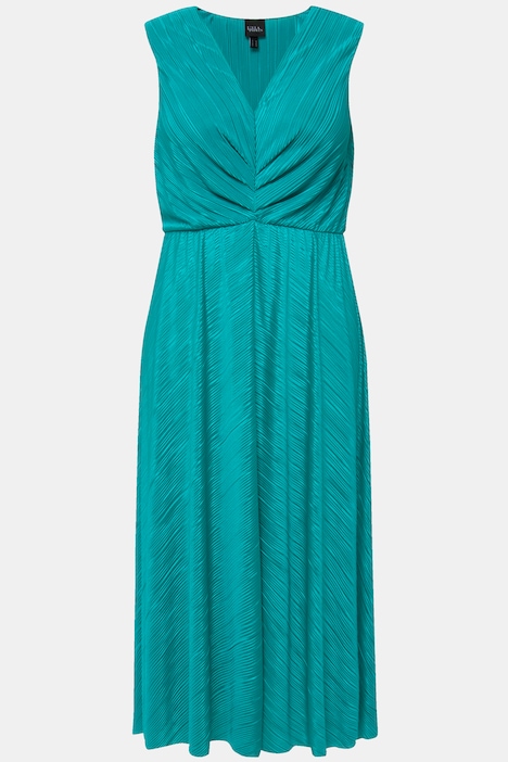 Plissee-Maxikleid, drapiert, V-Ausschnitt, ärmellos