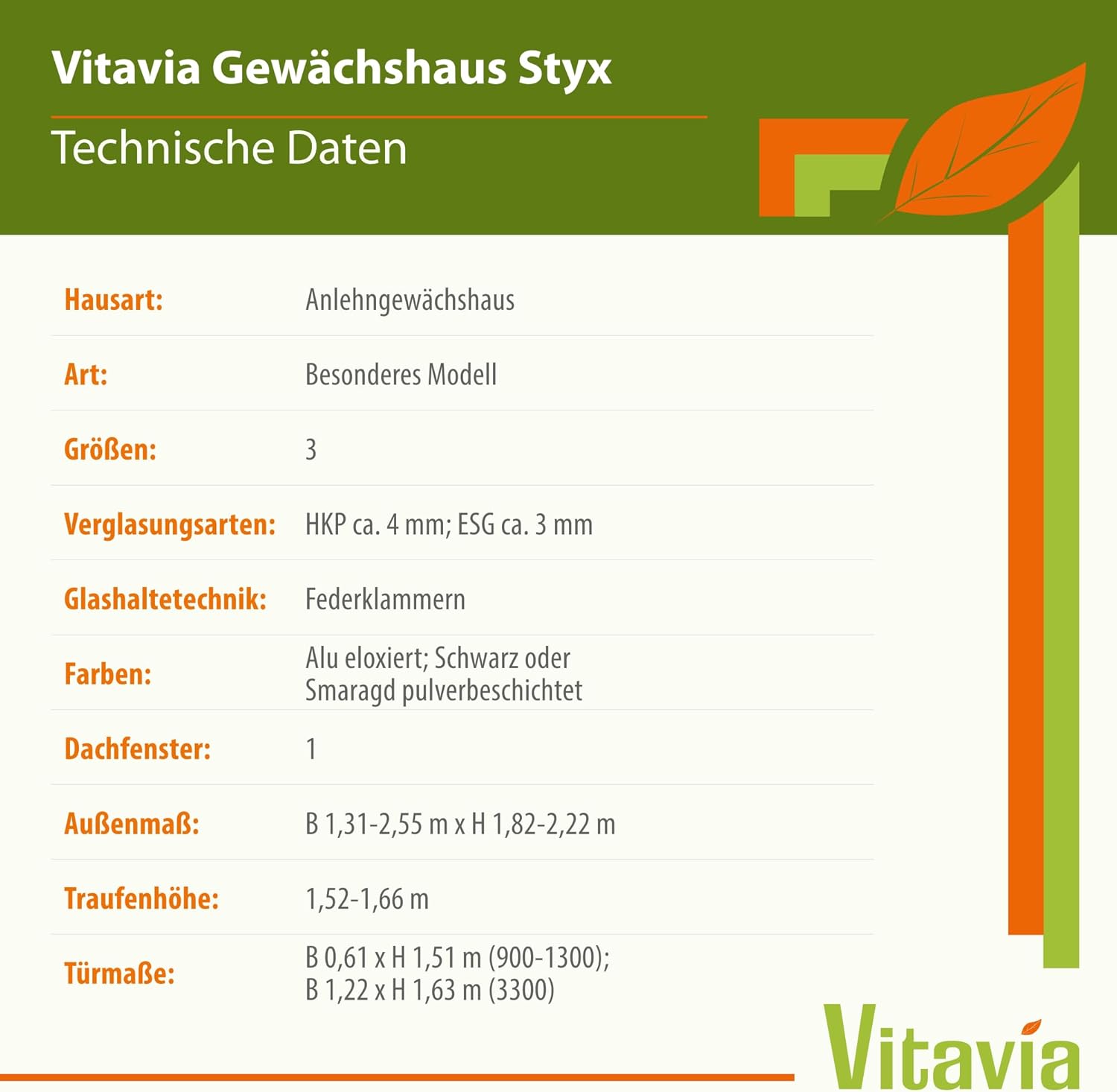 Vitavia Anlehn-Gewächshaus Styx 900