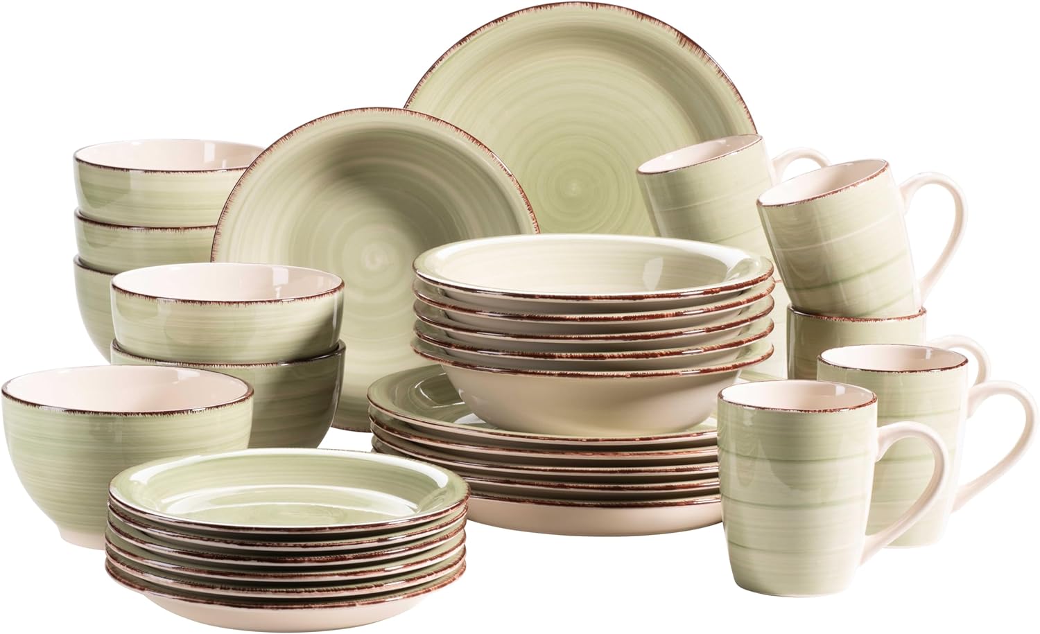 MÄSER 931616 Bel Tempo II 30-teiliges Vintage Geschirr Set für 6 Personen, handbemaltes Keramik Kombiservice in Grün, Steingut