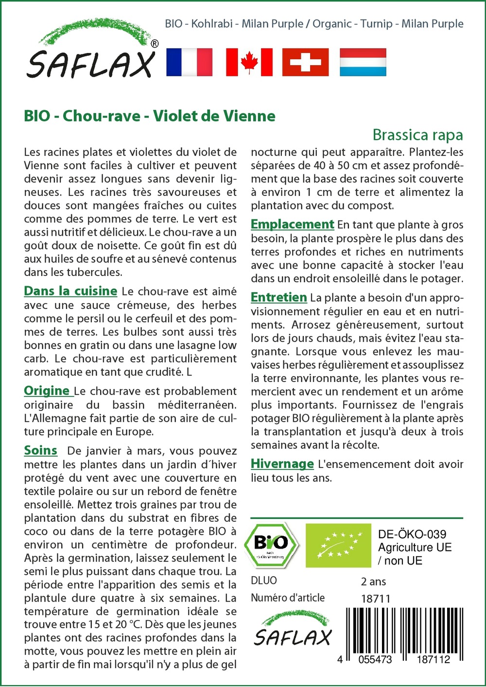 Bio - chou-rave - violet de vienne - 600 graines - avec substrat - brassica rapa