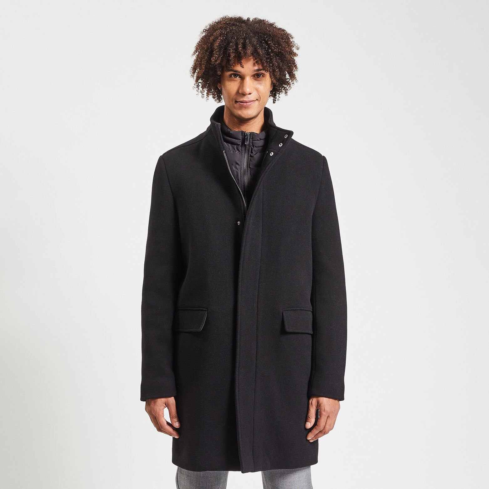 Manteau en laine col montant Noir