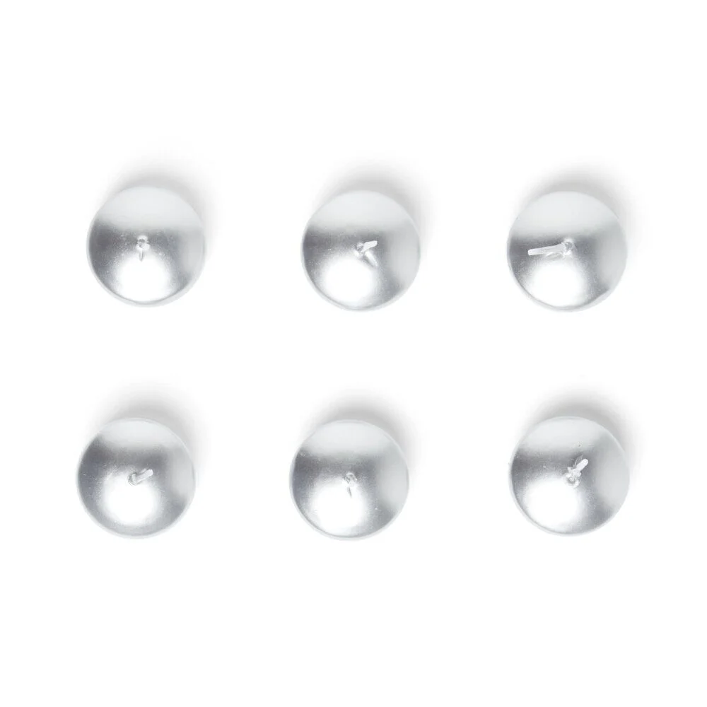 Lot de 6 bougies flottantes cire argentée Ø4,5cm