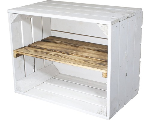 Vintage fruitkist met gevlamde plank, wit, 50x40x30 cm