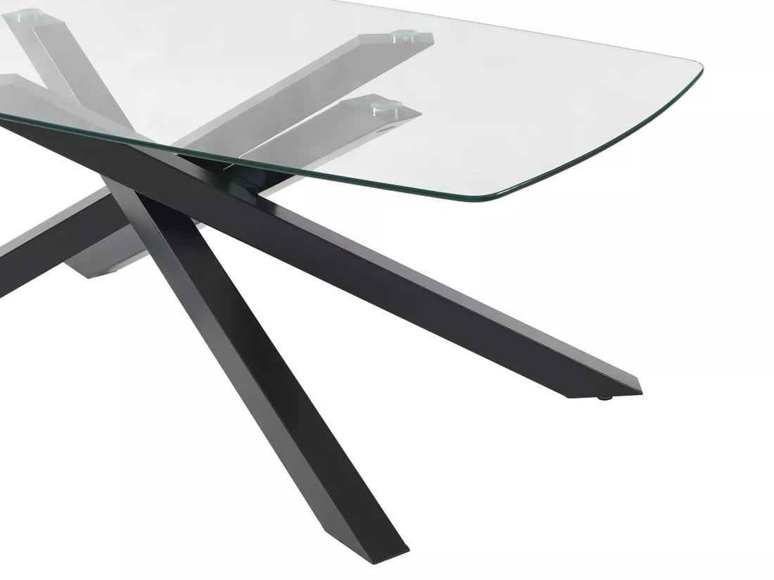 Table à manger 8 personnes en verre trempé et métal noir - Transparent - METRILIA