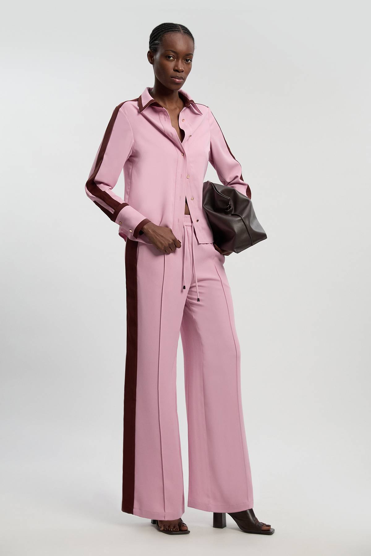 KarenMillen Pantalon Large en Sergé Contrasté Tissé